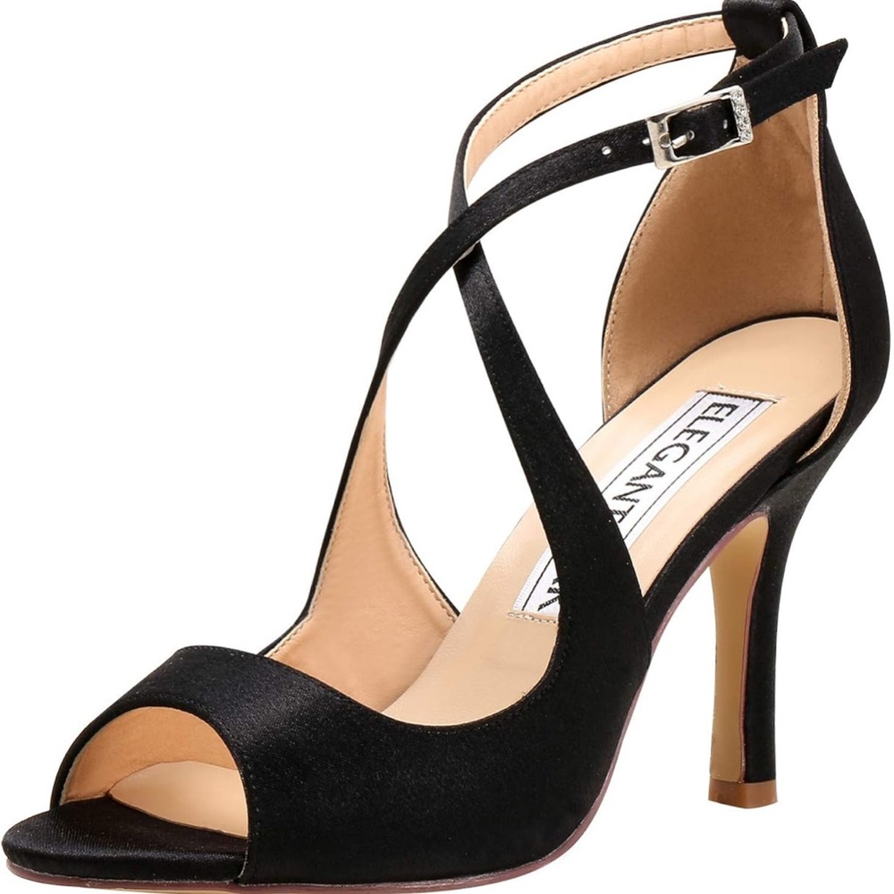 Elegant Park Black Strappy Peep Toe Heels Sz 7.5